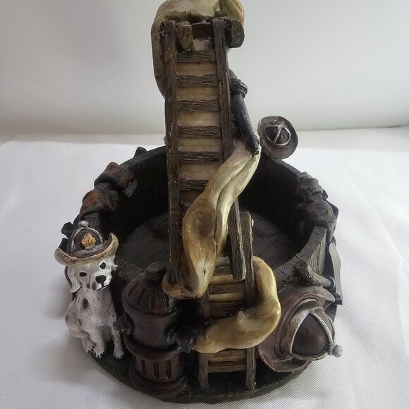 Firehouse Dalmatian Dog Fireman Firefighter Ladder Hose Basket W/ Handle Resin H - Picture 3 of 15